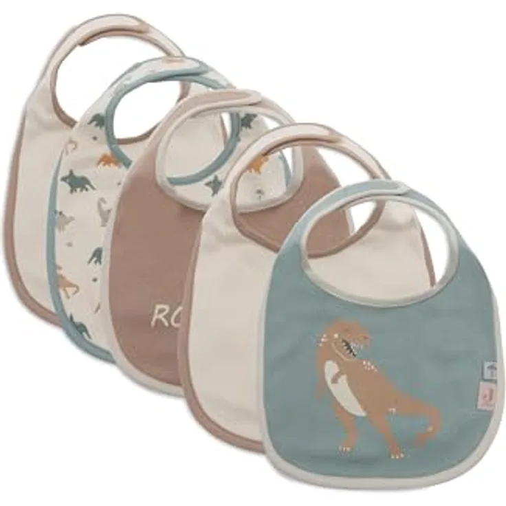 Jollein 029-566-67100 Lätzchen 5er Set Dino - Roarsome, wasserdicht, Klettverschluss, bunt