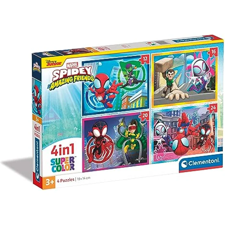 Clementoni Supercolor Puzzle 4 in 1 Marvel Spidey and His Amazing Friends, bunte Kinderpuzzles mit 12, 16, 20 und 24 Teilen, geeignet ab 3 Jahren, hohe Leuchtkraft und Farbintensität – Bild 1