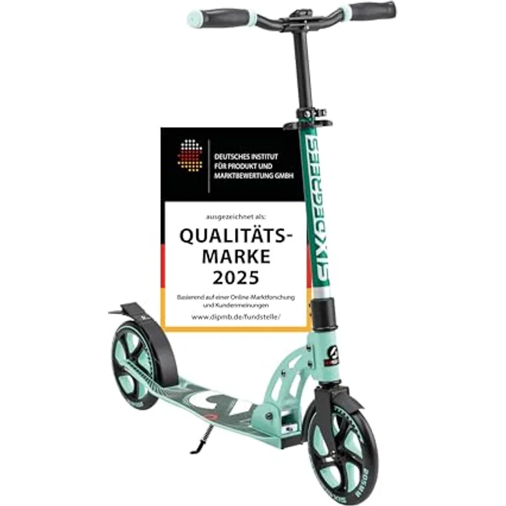 SIX DEGREES Aluminium Scooter 205 mm, Klappmechanismus, höhenverstellbar, Testsieger GS-geprüft, max. Benutzergewicht 100 kg