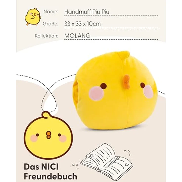 NICI Handmuff Piu Piu 33x33x10cm - Flauschiger Kinder Muff mit Piu Piu Gesicht für Mädchen, Jungen & Babys, Handwärmer ideal für kalte Tage - Gelb – Bild 5