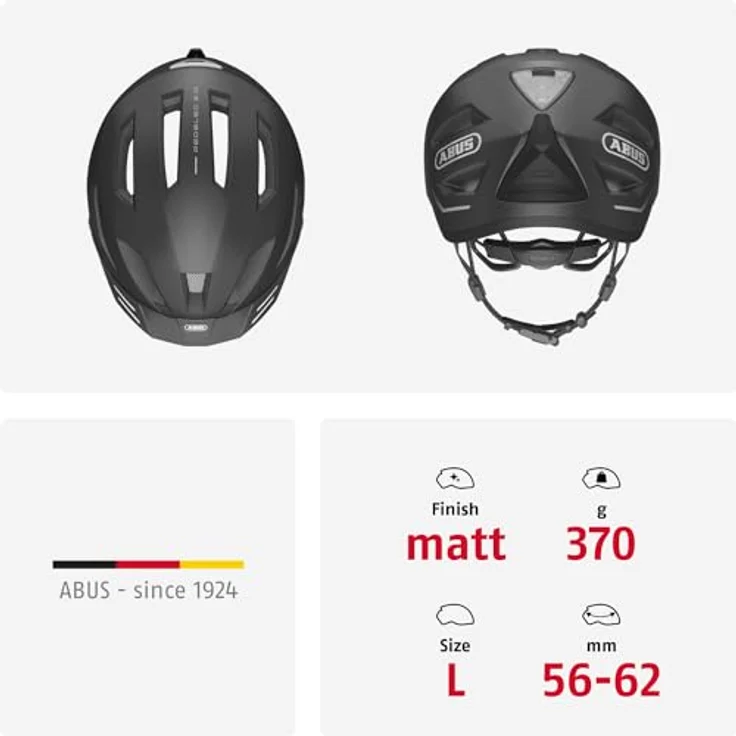 ABUS Stadthelm Pedelec 2.0 - Fahrradhelm mit Rücklicht und Regenhaube - für den Stadtverkehr - Damen Herren - Dunkelgrau, Größe L, Dunkelgrau (titan), L (56-62 cm) – Bild 5