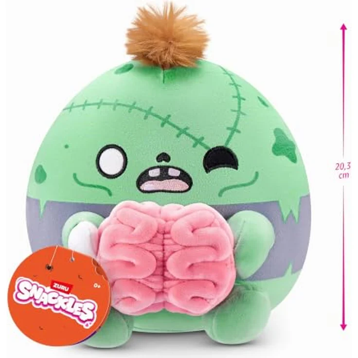 Snackles Halloween Serie 1, 20 cm großes Plüschspielzeug (Zack) von ZURU, Zombie mit Gehirn und Snack-Accessoire – Bild 4