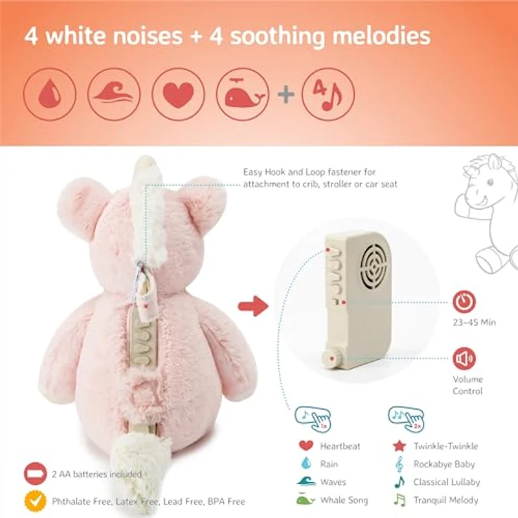 Cloud B Ella das Einhorn, Kuscheltier mit Sternenprojektor und Nachtlicht für Babys, sanftes Licht und 8 beruhigende Geräusche, inklusive Auto-Off-Funktion – Bild 5
