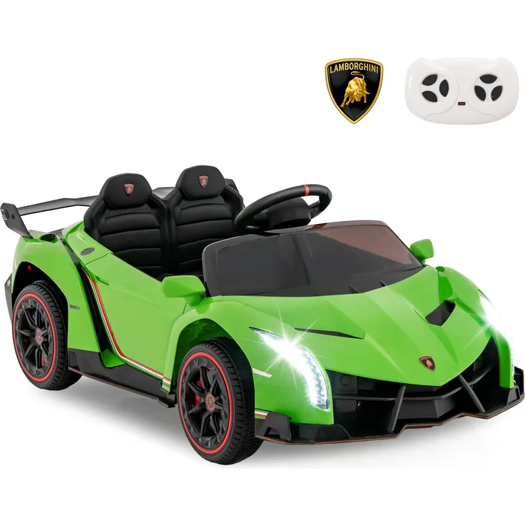 COSTWAY Lamborghini Elektroauto, Kinderfahrzeug mit 2,4-G Fernbedienung, LED Scheinwerfer, Musik und Schaukelmodus, Geschwindigkeiten 3-6 km/h, grün, für Kinder 3-8 Jahre
