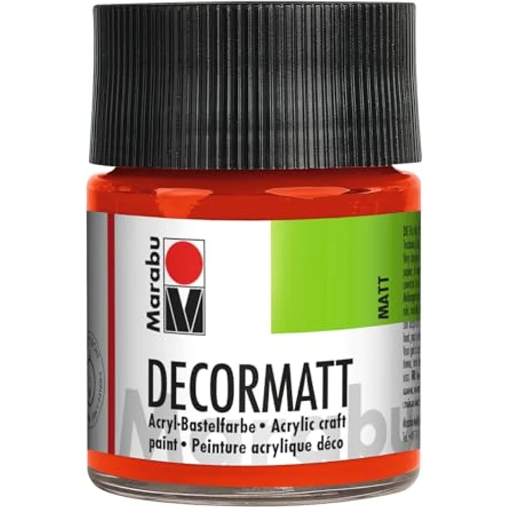 Marabu Decormatt Acrylfarbe Zinnoberrot hell 030, 50 ml, samtmatte, wasserbasierte Acrylfarbe, speichelfest, wetterfest, für freies Malen und Schablonieren – Bild 1