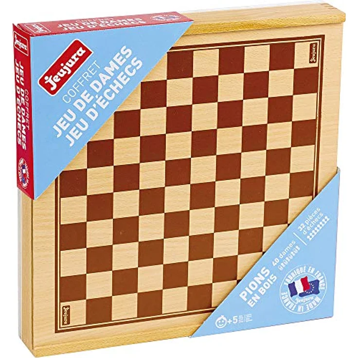 Jeujura Schach und Dame in Holzkiste, klassisches Brettspiel aus Holz, Größe 30 x 30 cm, für Jung und Alt – Bild 2