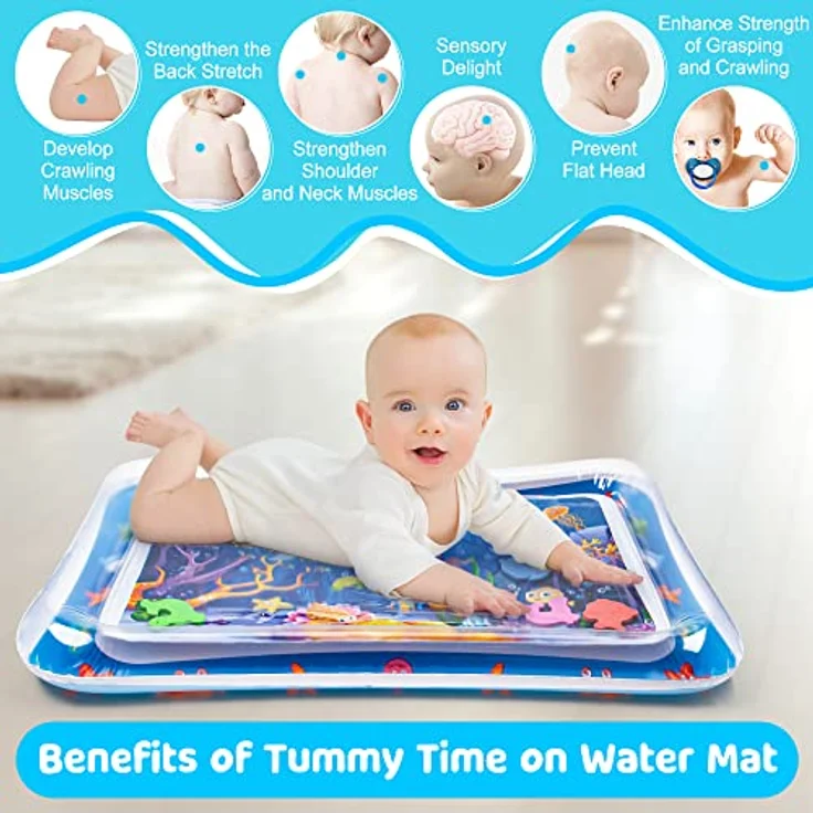 Yeeeasy Bauchzeit-Wassermatte für Babys, aufblasbare Wasserspielmatte mit buntem Meeresdesign, fördert sensorische Entwicklung, geeignet für 3 bis 12 Monate – Bild 3
