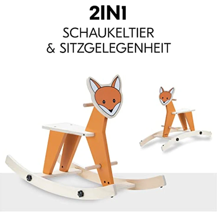 hauck Schaukeltier für Kleinkinder Rock N Swing ab 18 Monate bis 50 kg, Schaukelpferd Holz (FSC® Zertifiziert), Kufen Drehbar - Umbaubar zum Schaukelsitz (Fox) – Bild 3