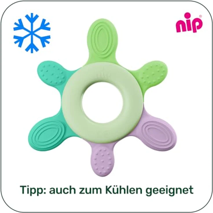 nip Glow Beißring Baby Zahnungshilfe, leuchtend im Dunkeln, ergonomisch, sanfte Massageoberfläche, ab 3 Monate – Bild 4