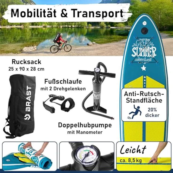 BRAST SUP Board mit LEDs, aufblasbares Stand Up Paddling Set 320x81x15cm, 10 Farben LED-Beleuchtung, 5 Jahre Garantie, inkl. 2in1 Paddel Kajak-Sitz, Action-Cam-Halterung, Fußschlaufe – Bild 4