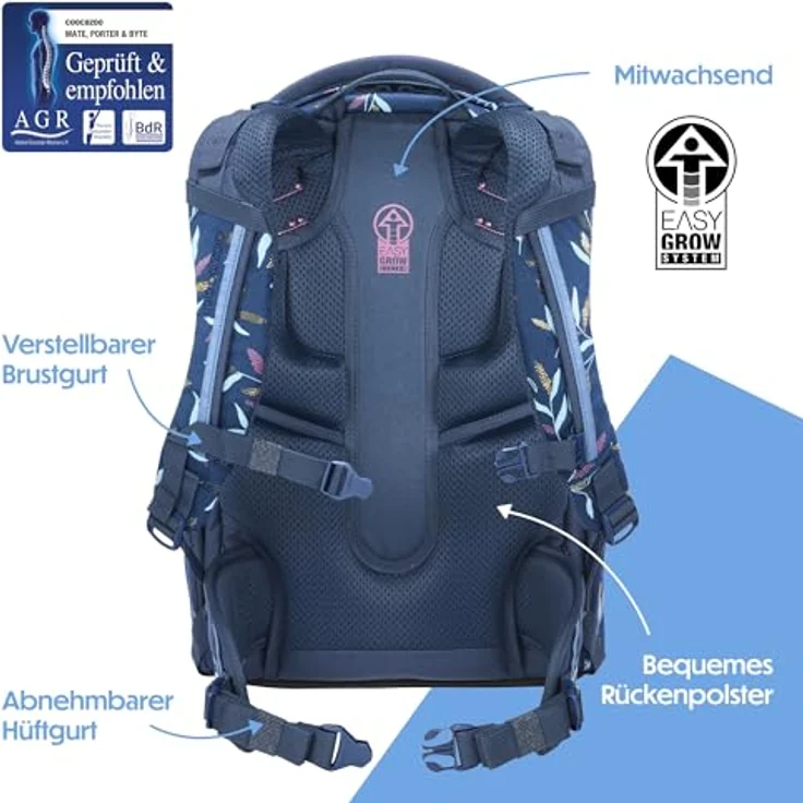 coocazoo Schulrucksack Mate, 44 cm, ergonomisches Easy Grow System, Boho Glam, 4 Fächer, leicht und wasserabweisend – Bild 4