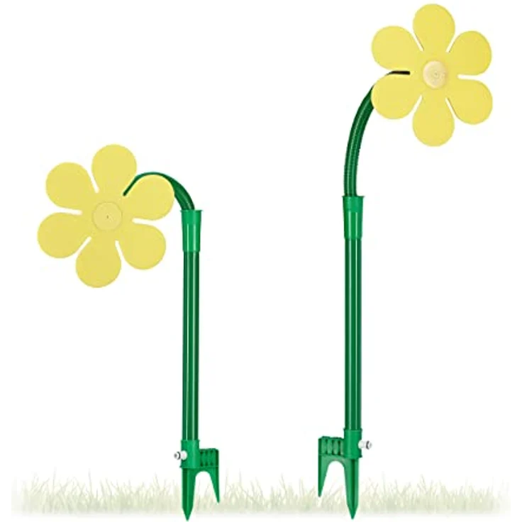 Relaxdays Wasserblume, 2er Set, Wasserspiel für Kinder, verrückte Blume für Garten, Erdspieß, Klickstecker, gelb-grün – Bild 1