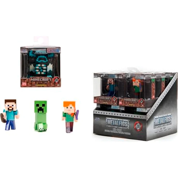 Jada Toys Minecraft Figures 2,5" Sammelfiguren, zufällige Auswahl aus Steve, Alex, Creeper, Warden, 6,5 cm Höhe