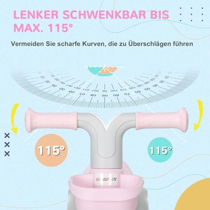 AIYAPLAY Kinder Laufrad Lauffahrrad Balance Bike 1-3 Jahre Baby Rutschrad mit TPU-Rädern Rosa+Weiß 56 x 27 x 39 cm – Bild 3