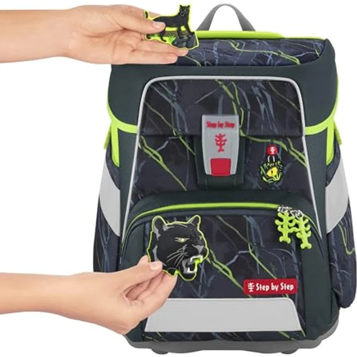 Step by Step Schulranzen-Set Space „Danger Cat Chiko“ 5-teilig, grau-grün, Panther-Design, ergonomisch mit Reflektoren, höhenverstellbar, 20L – Bild 3