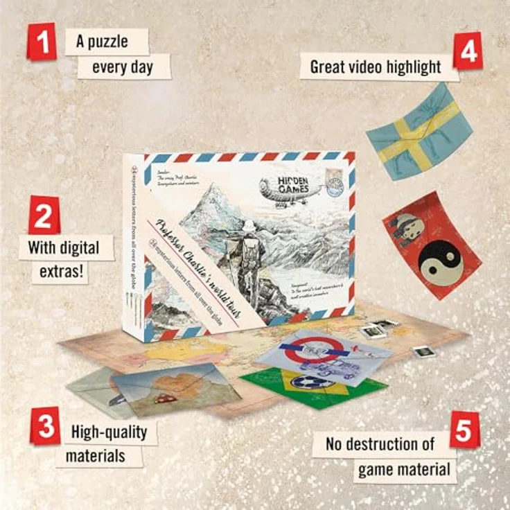 Hidden Games Professor Charlies World Tour, Puzzle-Advent Calendar für 1-6 Spieler, ab 14 Jahren, umweltfreundlich verpackt – Bild 4