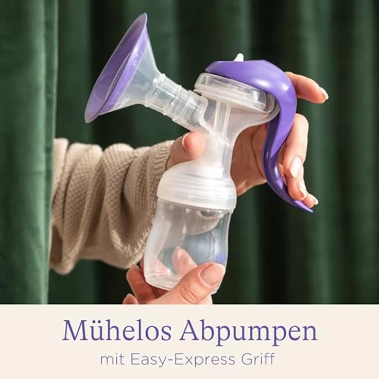 Lansinoh Handmilchpumpe - leichte und leise manuelle Milchpumpe mit Easy-Express Griff und einstellbarer 2-Rhythmen-Technologie - inklusive Muttermilchbeutel und NaturalWave Sauger in Größe S – Bild 4