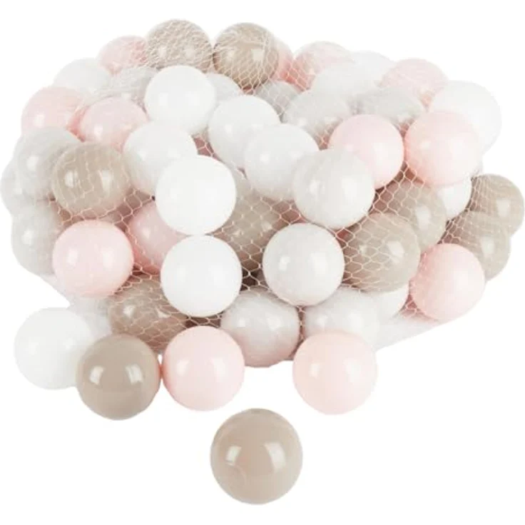 Bieco Bälle für Bällebad Cotton, 100 Stück in Pastelltönen rosa, weiß und grau, für drinnen und draußen, kinderfreundlich – Bild 1