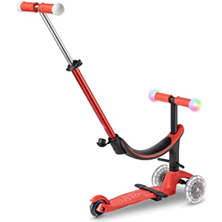 MICRO mini2grow Deluxe LED Magic Kickboard mit Sitz und Schiebestange | LED-Vorderrollen & leuchtende Handgriffe | mitwachsender Lenker höhenverstellbar | ab 12 Monaten | 4 Farben erhältlich (Red) – Bild 3