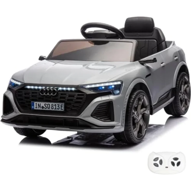 Audi SQ8 e-Tron, Kinder Elektroauto 12V mit Fernbedienung, für 1 bis 5 Jahre, Grau, Sicherheitsgurte, LED-Scheinwerfer, MP3-Player, EVA-Gummireifen – Bild 1