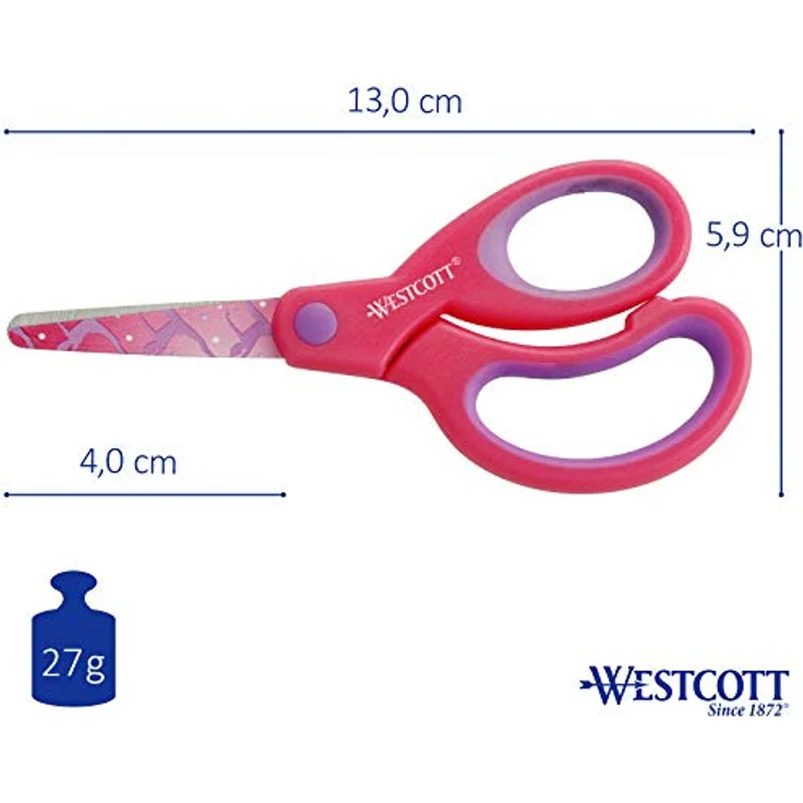 WESTCOTT Sporty Softgrip Kids, Kinderschere für Rechtshänder, rosa, ergonomischer Softgrip, rostfreie Stahlklingen mit Gymnastik-Motiv, 13 cm Länge – Bild 2
