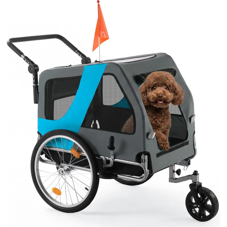 FCH 2-in-1 Fahrradanhänger Hundeanhänger, klappbar und tragbar für mittlere bis große Hunde, Blau