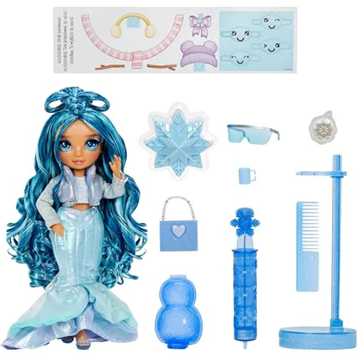 Rainbow High Anziehpuppe Winter Wonderland Doll - Skyler (Blue) mit Glitzerschnee und Schneemann Bastelset – Bild 2