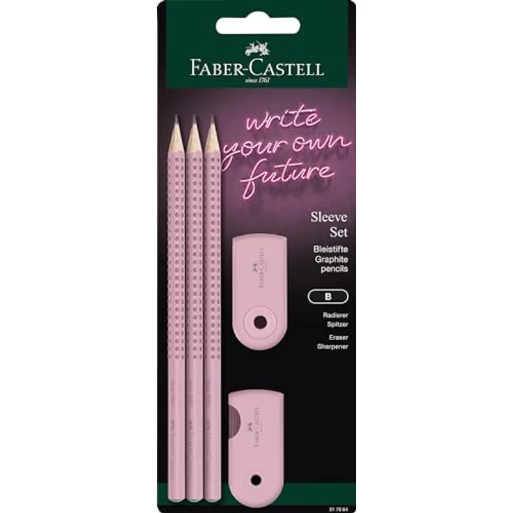 Faber-Castell 217084 Bleistifte Set Sleeve mit Spitzer, Radiergummi und 3 Grip 2001 Bleistifte, rose shadows