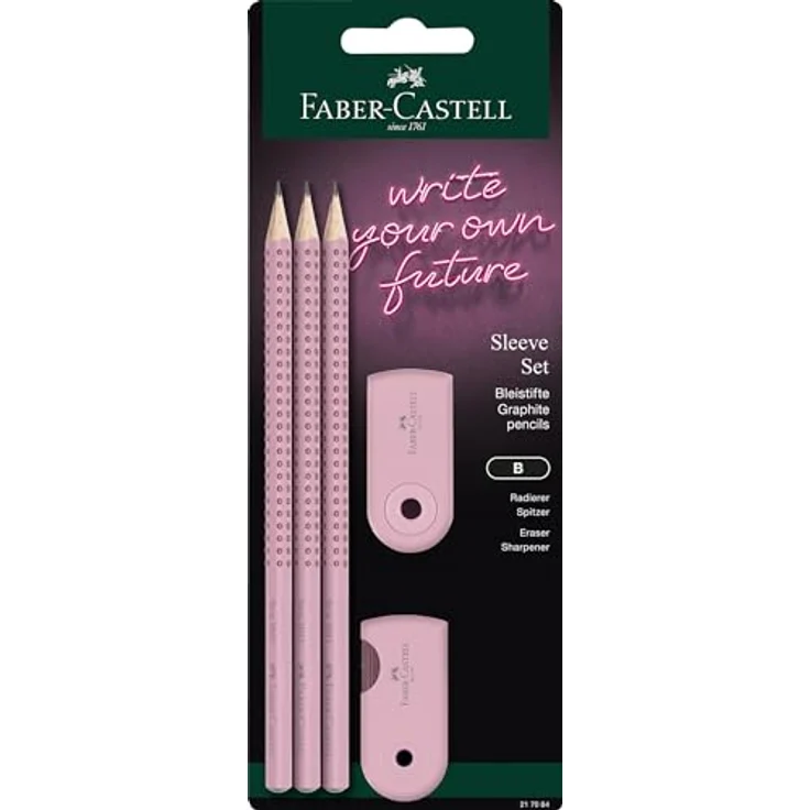 Faber-Castell 217084 Bleistifte Set Sleeve mit Spitzer, Radiergummi und 3 Grip 2001 Bleistifte, rose shadows – Bild 1