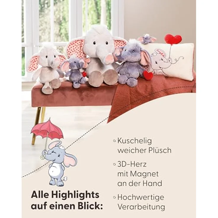 Nici Love Elefant mit Magnet Herz, dunkelgrau, 48cm, schlenkernd – Bild 4