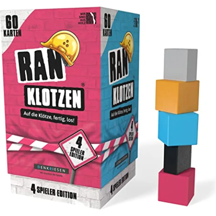 DENKRIESEN - RANKLOTZEN - „Auf die Klötze, fertig, los!“ | ab 2 Spieler | Familienspiel | Spiel aus Holz | Geschenkidee (4 Spieler Edition)