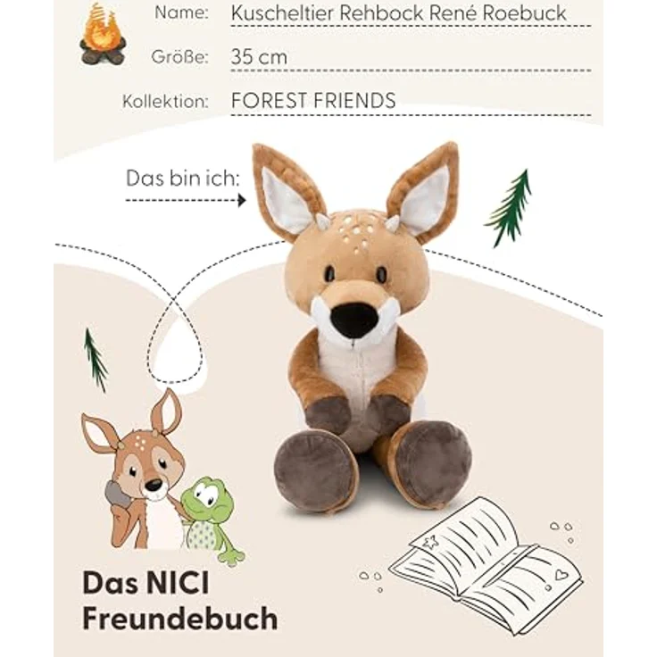 Nici Forest Friends, Rehbock René Roebuck, 35 cm, schlenkernd, aus recyceltem Material, braun und weiß – Bild 5