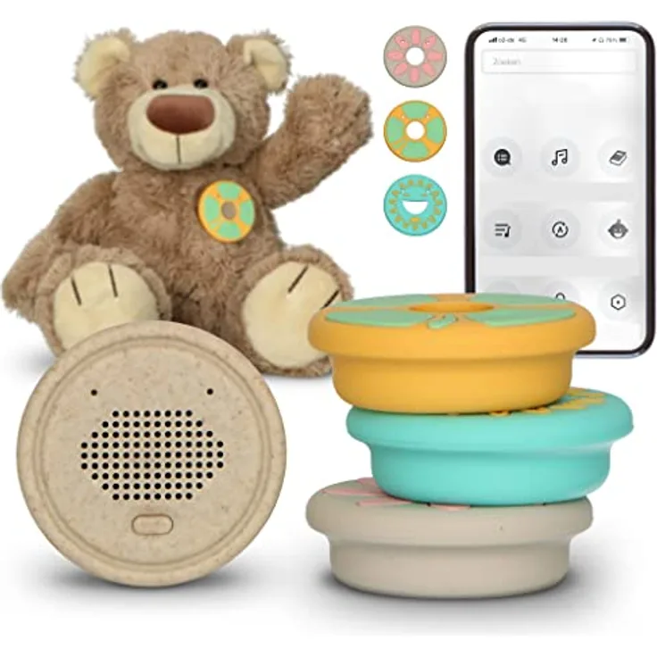 Alecto Baby HeeHee - Chat-Schaltfläche, Macht Ihr Kuscheltier zum Interaktiven Freund - Baby Musik Spielzeug mit Text-Chat - Steuerbar mit App - 100% Nachhaltig und Biologisch Abbaubar