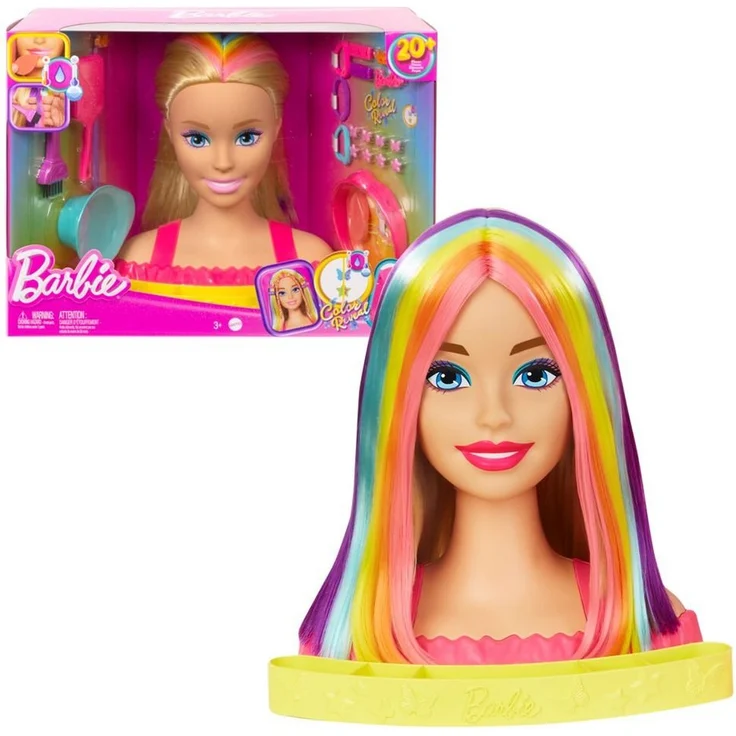 Barbie Deluxe Styling-Kopf blond Totally Hair Mattel Frisierkopf mit Farbwechsel-Accessoires – Bild 1