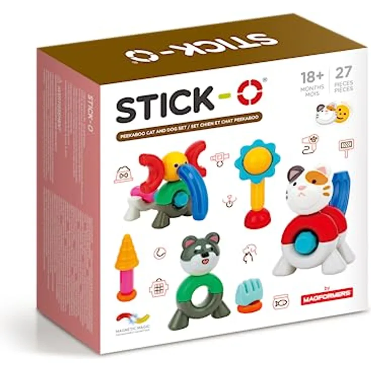 Stick-O Peekaboo Katzen- und Hunde-Set, Magnetbaukasten mit 10 Teilen, mehrfarbig, ab 18 Monaten