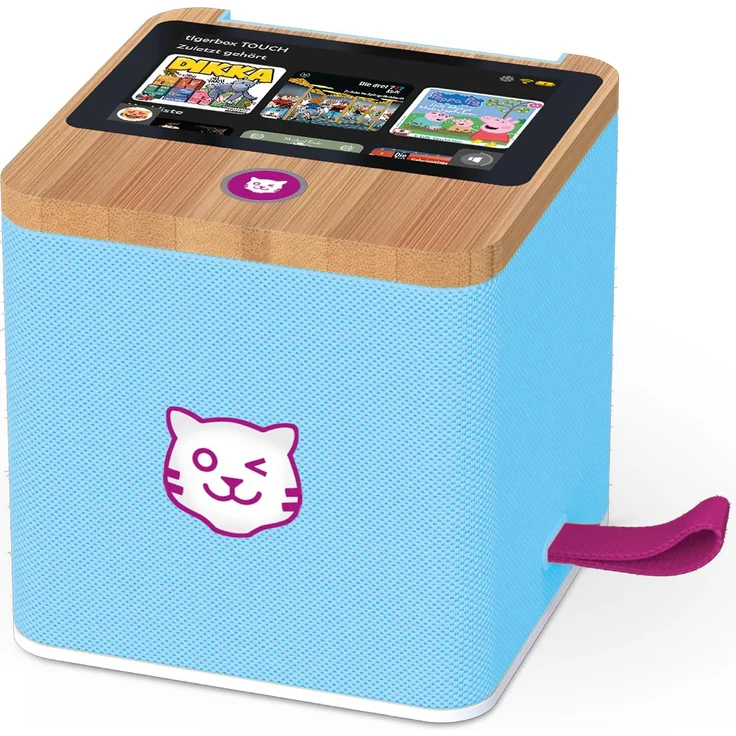 tigermedia tigerbox Touch Plus Miami Sky, Streaming-Hörbox für Kinder mit Farb-Touchdisplay, Stereo-Klang, Nachtlicht, Bluetooth-Kopfhöreranschluss und extra starkem Akku, hellblau – Bild 1
