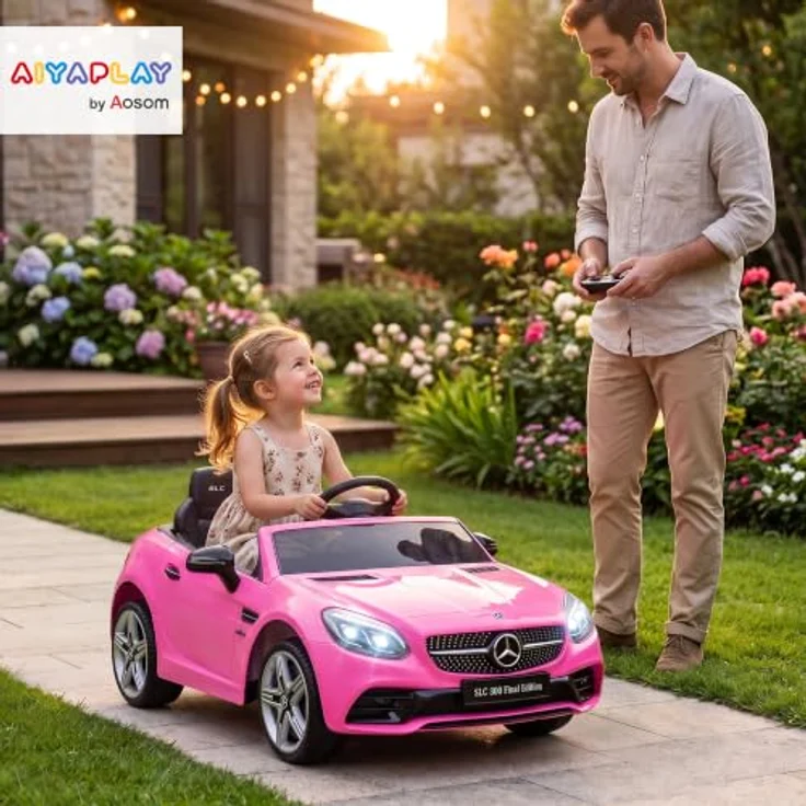 AIYAPLAY Mercedes SLC 300 Kinder Elektroauto, 12V mit 2 Motoren, Rosa, Fernbedienung, Sicherheitsgurt, Musik und LED-Scheinwerfer, für Kinder von 3 bis 6 Jahren – Bild 2