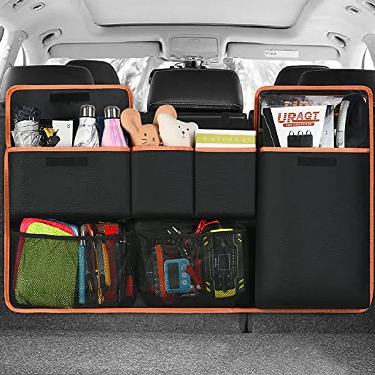 URAQT Kofferraum Organizer, 96x44 cm, wasserdicht mit 6 Taschen, verstellbarem Riemen und 3 Befestigungsriemen für SUVs