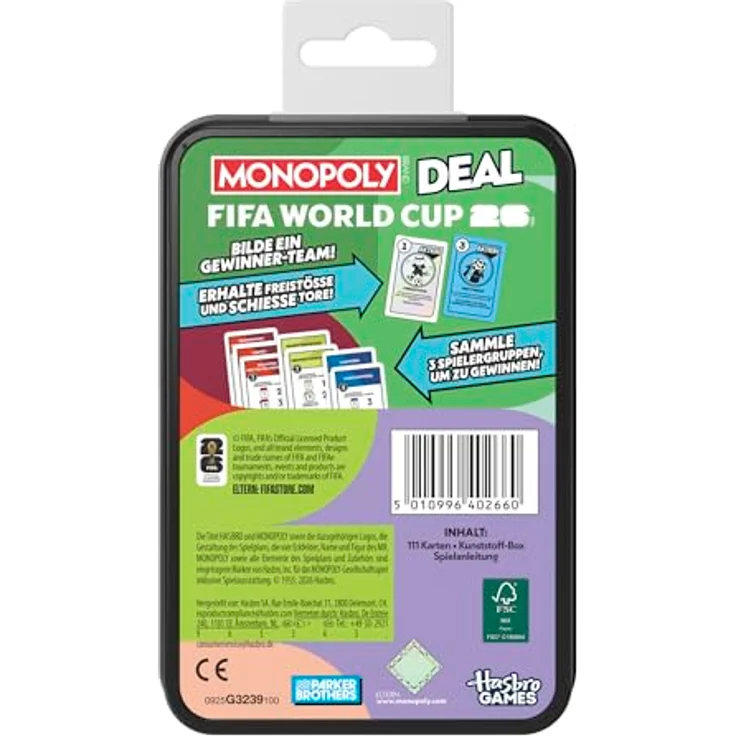 Monopoly Monopoly Deal FIFA World Cup 2026 Edition - Offiziell lizenziertes Fußball-Kartenspiel für 2 bis 5 Spieler, ab 8 Jahren, Spieldauer 15 Min, Deutsche Version – Bild 4