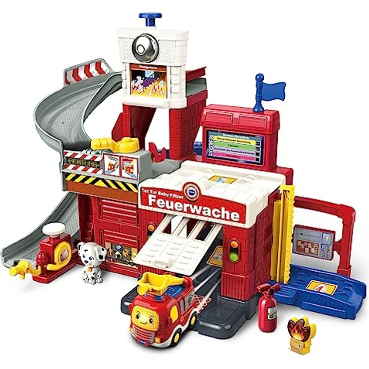 VTech Tut Tut Baby Flitzer - Feuerwache – Interaktives Feuerwehr-Spielset mit beweglichen Elementen, Melodien und Liedern und Tut Tut Baby Flitzer Feuerwehrauto – Für Kinder von 1-5 Jahren – Bild 1