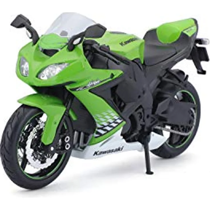 Bauer Spielwaren 2049757 Maisto Kawasaki Ninja ZX-10R: Originalgetreues Motorradmodel, Maßstab 1:12, mit Federung und ausklappbarem Seitenständer, grün (531187), Mittel