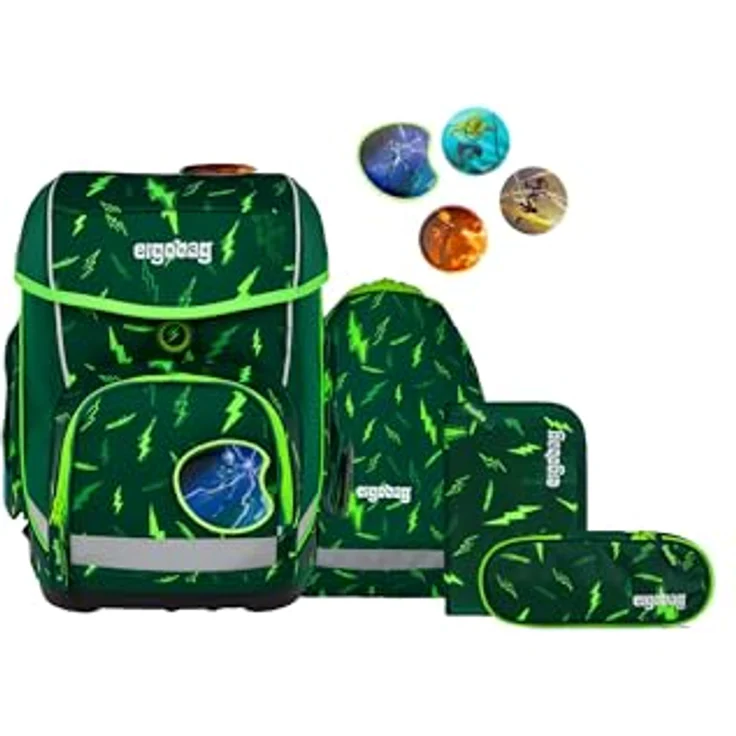 ergobag cubo Set, ergonomischer Schulrucksack 5-teilig mit höhenverstellbarem Tragesystem, 28 x 40 x 25 cm, für Mädchen und Jungen, reflektierend und individuell gestaltbar – Bild 1
