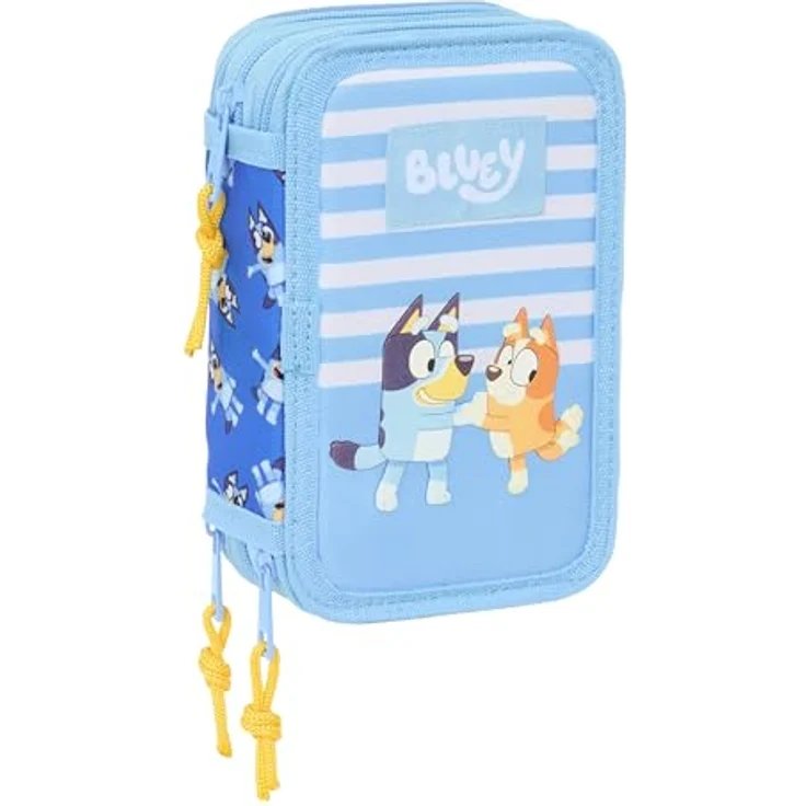 safta Federmäppchen Bluey "Let´s play", 37-teilig, 3-fach gefüllt, hellblau & weiß, Reißverschluss – Bild 1
