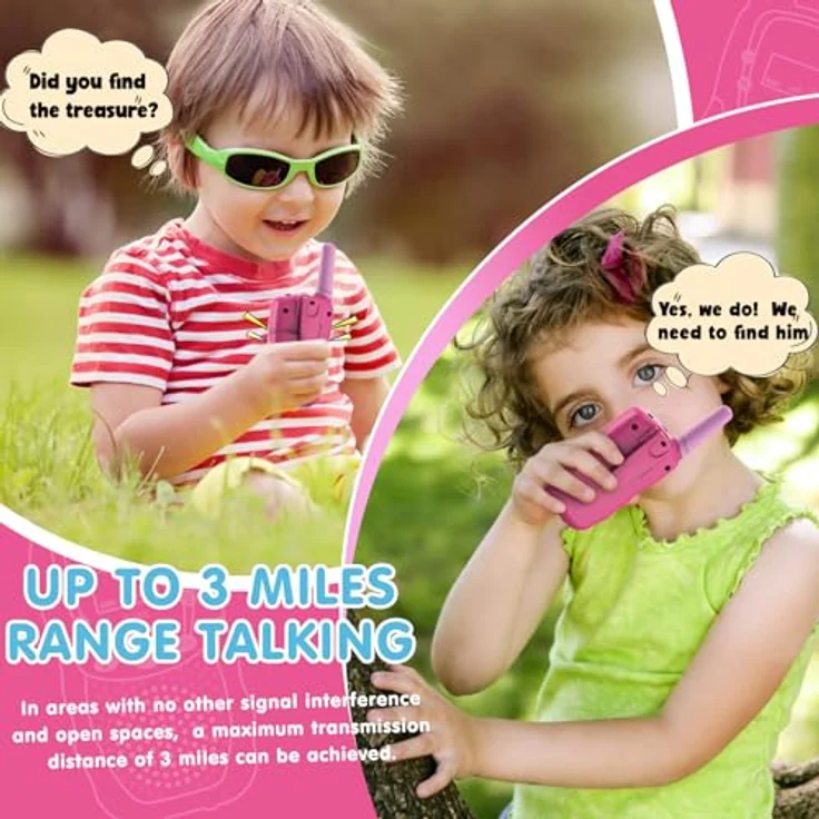 Kearui Walkie Talkies für Kinder, 8-Kanal Funkgerät mit VOX-Funktion und LED Taschenlampe, 3 Meilen Reichweite, für Mädchen 3-12 Jahre, Rot Rosa – Bild 5