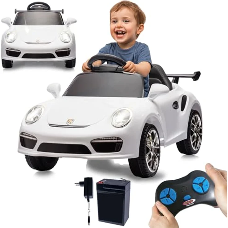 JAMARA Ride-on RUF CTR3 Club Sport Weiß, Elektroauto für Kinder ab 3 Jahren, 2,4GHz Fernsteuerung, 12,6V Li-Power, LED-Lichter, 2 Gänge, Gaspedal, Musikfunktion – Bild 1