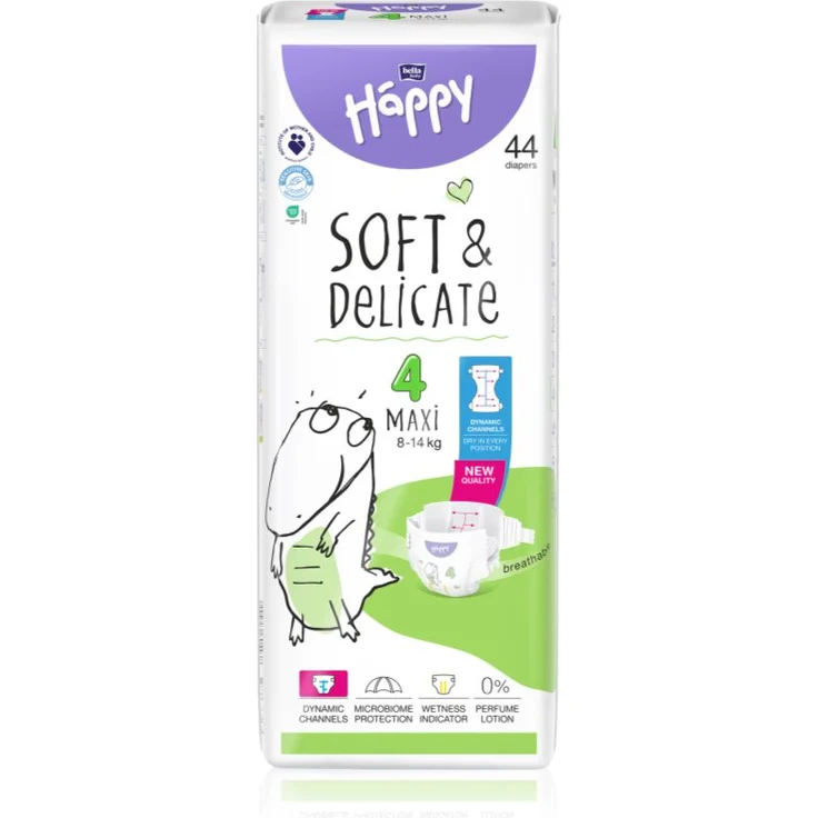 BELLA Baby Happy Soft&Delicate Einwegwindeln, Maxi 8-14 kg, 44 St., mit schnellem Feuchtigkeitsmanagement und elastischen Schließbändern