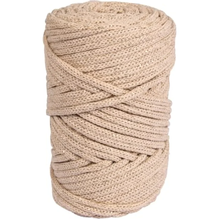 Rayher Recycling Garn mit Goldfaden, Ø4mm Häkelwolle aus 67% recycelter Baumwolle, 250g, 58m Länge – Bild 1