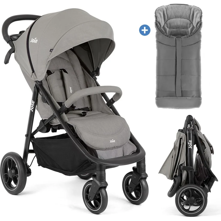 joie Buggy & Sportwagen Litetrax, 22 kg belastbar, inkl. Thermo-Fußsack, Regenschutz und Schieber-Ablagefach, Pebble, mit Gratis Mobilitätsgarantie