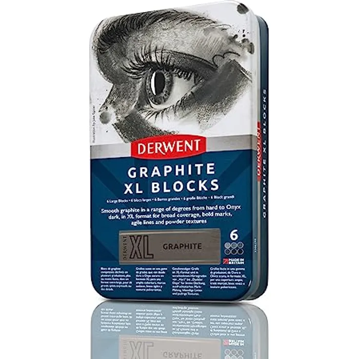 Derwent Graphit XL Blöcke 6 Dosen, 6 Stück, 60 mm, extragroßer Block, wasserlöslich, ideal zum Skizzieren, Zeichnen und ausdrucksstarken Markierungen, professionelle Qualität, 2306195