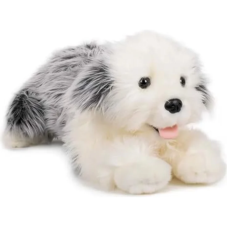 Kuscheltiere.biz Bobtail Kuscheltier Wuschel Hund Old English Sheepdog Plüschtier FLOCKE, hochwertiges Polyesterplüsch, detailreiches Design, Länge ca. 53 cm, waschbar bei 30°C, silberfarbene Esel-Igor-Metallplakette – Bild 1